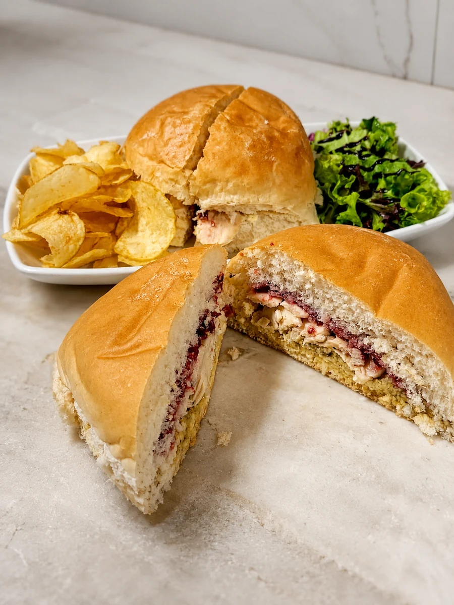 Filled baps served with crisps and salad